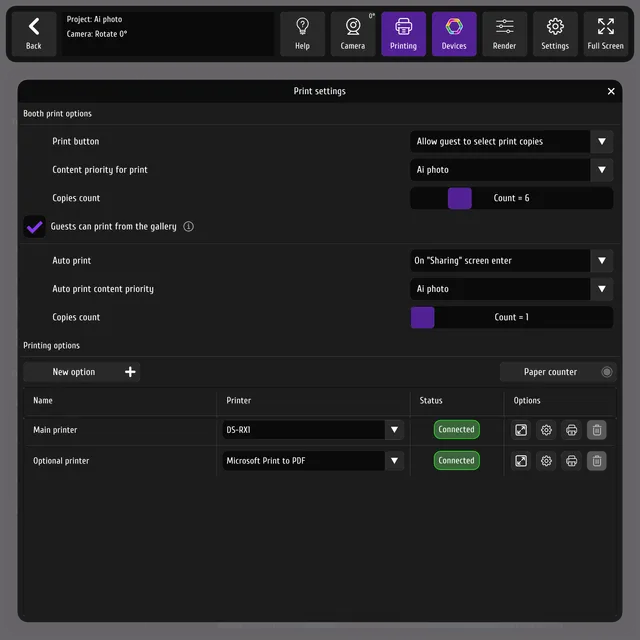 Printing settings